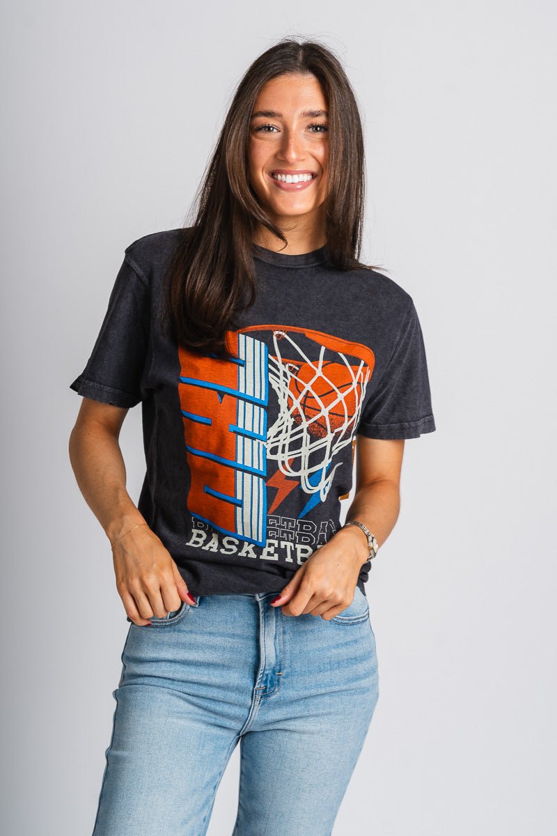 OKC basketball hoop retro unisex t-shirt vintage black - Trendy Oklahoma City Basketball T-Shirts Lush Fashion Lounge Boutique in Oklahoma City