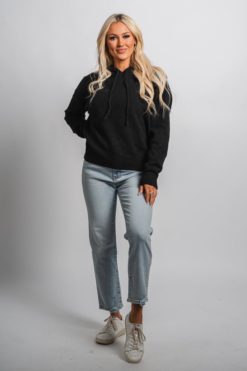 Drawstring knit hoodie black - Fun hoodie - Unique Lounge Looks at Lush Fashion Lounge Boutique in Oklahoma