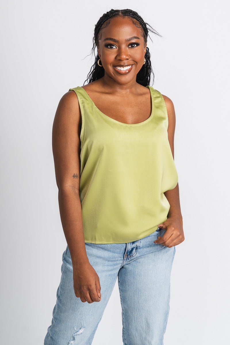 Satin tank top pistachio - Cute Tank Top - Trendy Tank Tops at Lush Fashion Lounge Boutique in Oklahoma City