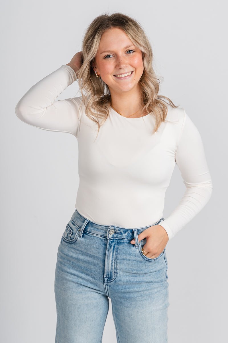 Long sleeve bodysuit ivory - Cute Bodysuit - Trendy Bodysuits at Lush Fashion Lounge Boutique in Oklahoma City