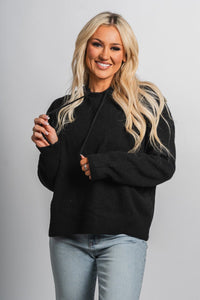 Drawstring knit hoodie black - Cute hoodie - Fun Cozy Basics at Lush Fashion Lounge Boutique in Oklahoma City