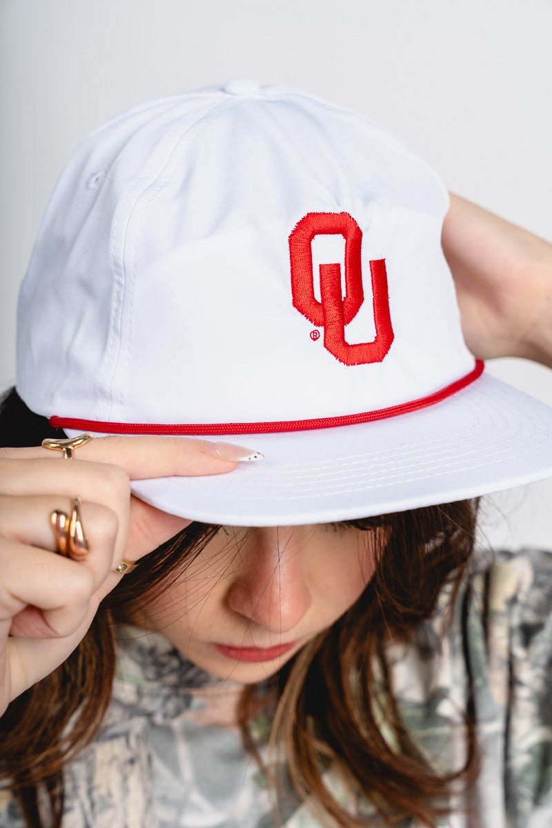 OU OU Interlock logo rope hat white/red hat | Lush Fashion Lounge Trendy Oklahoma University Sooners Apparel & Cute Gameday T-Shirts