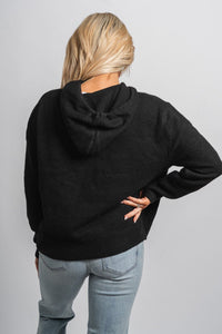 Drawstring knit hoodie black - Adorable hoodie - Stylish Comfortable Outfits at Lush Fashion Lounge Boutique in OKC