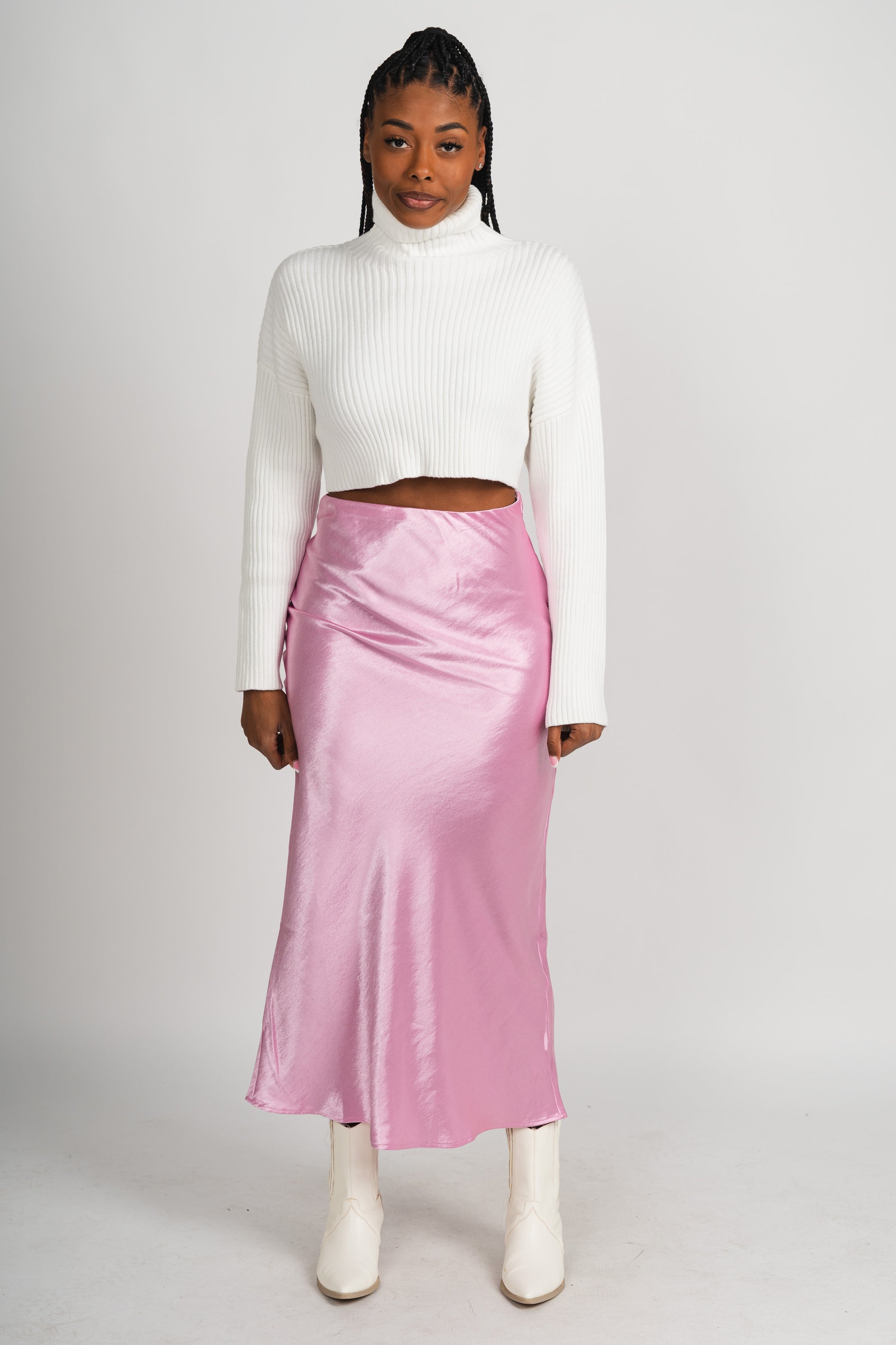 Satin maxi skirt pink | Lush Fashion Lounge: boutique fashion skirts, affordable boutique skirts, cute affordable skirts