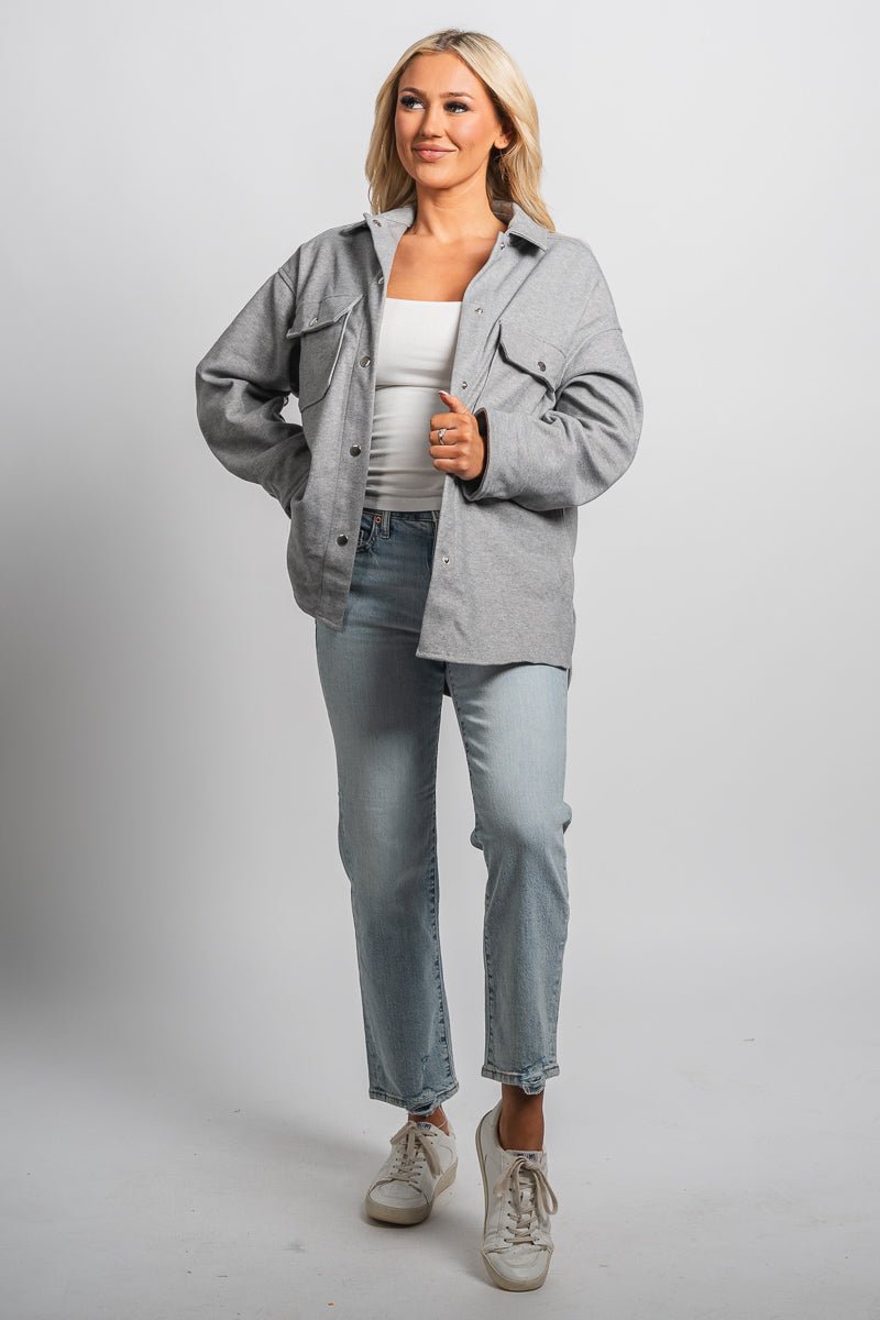 Brushed knit shacket light grey – Fashionable Jackets | Trendy Blazers at Lush Fashion Lounge Boutique in Oklahoma City