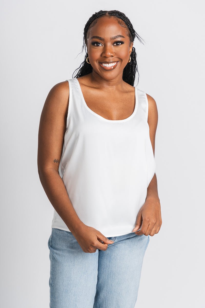 Satin tank top white - Cute Tank Top - Trendy Tank Tops at Lush Fashion Lounge Boutique in Oklahoma City