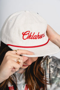 OU OU Oklahoma script corduroy rope hat white/red hat | Lush Fashion Lounge Trendy Oklahoma University Sooners Apparel & Cute Gameday T-Shirts
