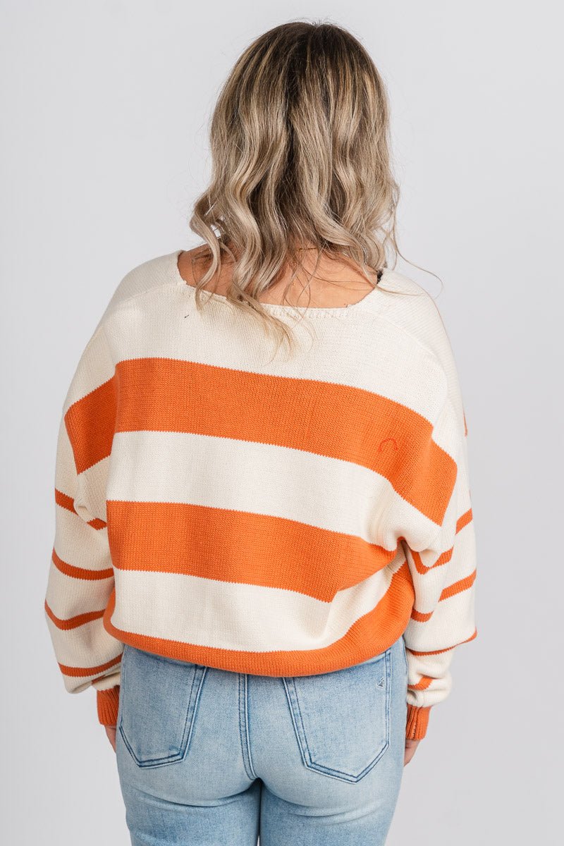 Striped long sleeve sweater cream/rust