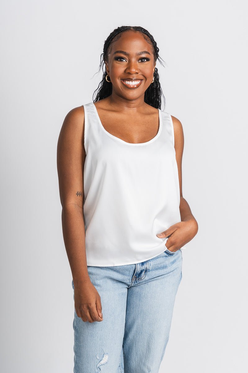 Satin tank top white - Affordable Tank Top - Boutique Tank Tops at Lush Fashion Lounge Boutique in Oklahoma City