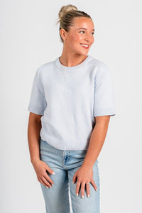 Short sleeve raglan sweater ice blue - Stylish top - Cute Easter Clothing Line at Lush Fashion Lounge Boutique in Oklahoma