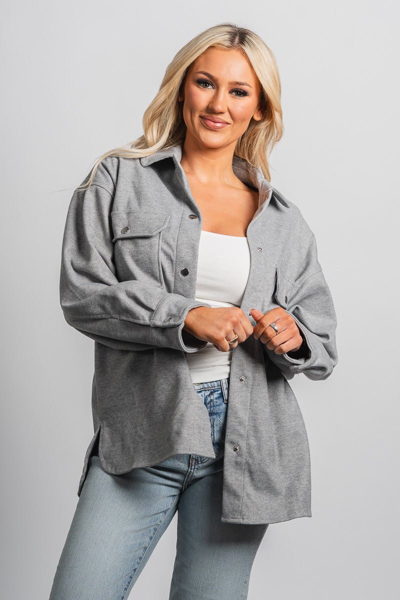 Brushed knit shacket light grey – Trendy Jackets | Cute Fashion Blazers at Lush Fashion Lounge Boutique in Oklahoma City