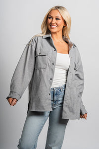 Brushed knit shacket light grey – Affordable Blazers | Cute Black Jackets at Lush Fashion Lounge Boutique in Oklahoma City