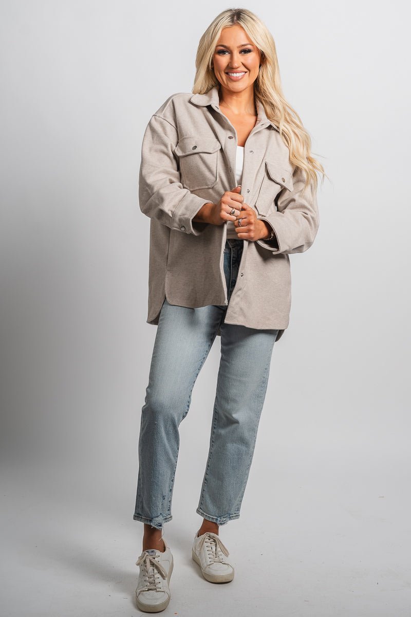 Brushed knit shacket oatmeal – Fashionable Jackets | Trendy Blazers at Lush Fashion Lounge Boutique in Oklahoma City