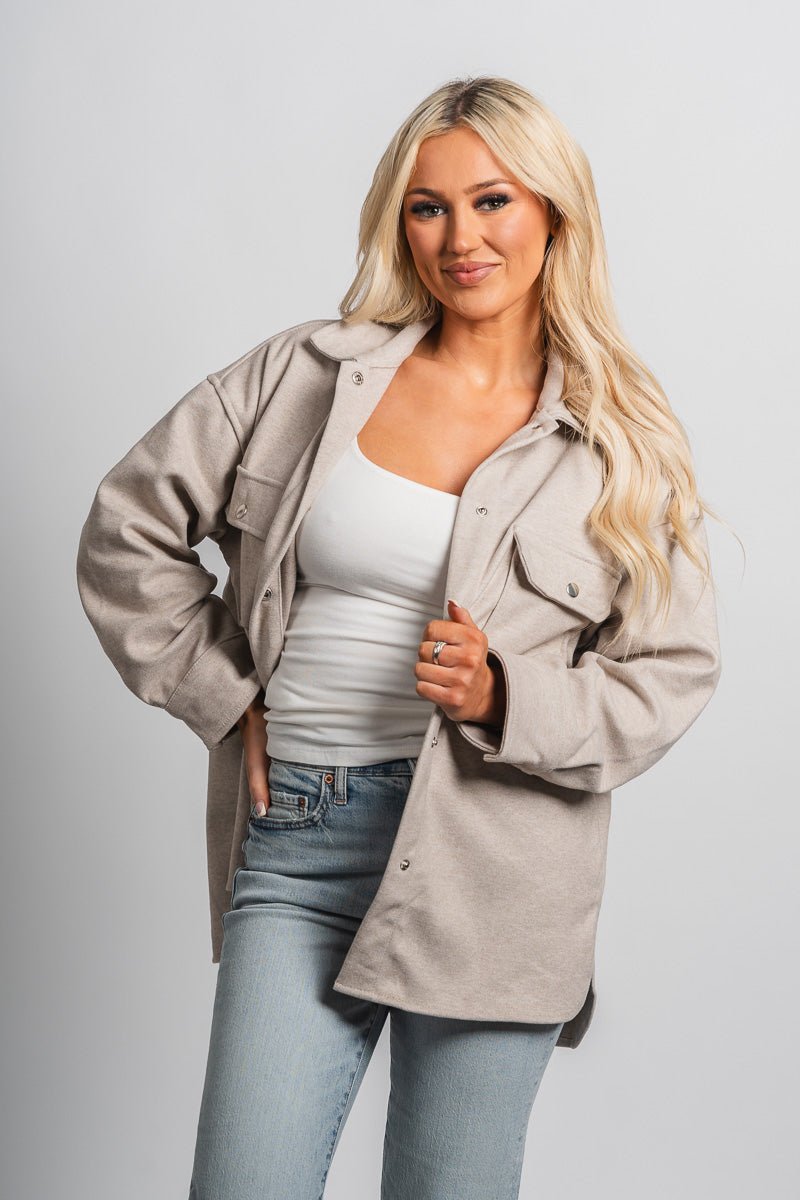 Brushed knit shacket oatmeal – Affordable Blazers | Cute Black Jackets at Lush Fashion Lounge Boutique in Oklahoma City