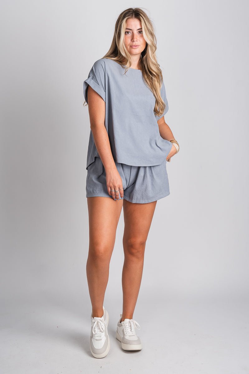 Oversized short sleeve top blue grey