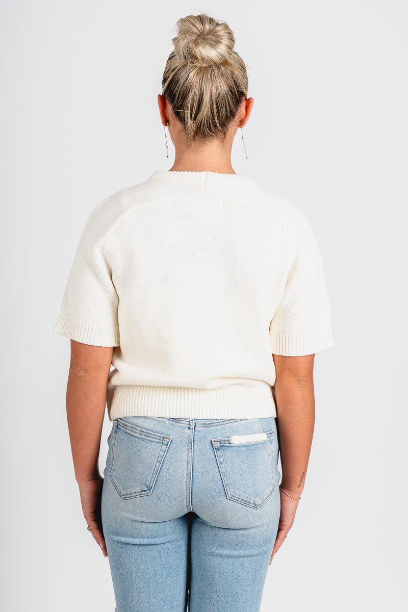 Short sleeve raglan sweater ivory