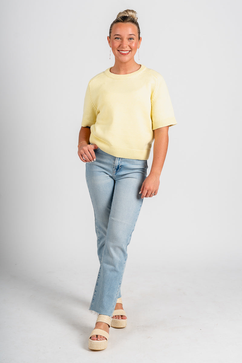 Short sleeve raglan sweater lemon - Trendy Sweaters | Cute Pullover Sweaters at Lush Fashion Lounge Boutique in Oklahoma City