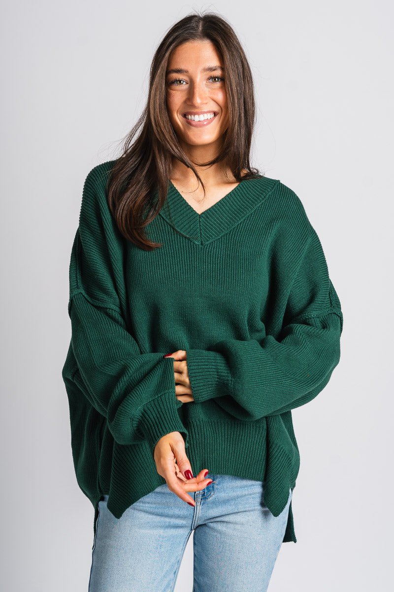 Oversized sweater deep green – Boutique Sweaters | Fashionable Sweaters at Lush Fashion Lounge Boutique in Oklahoma City