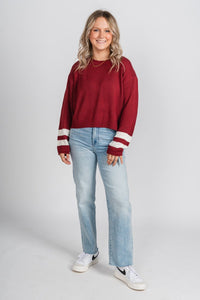 Game day sweater burgundy/white - Trendy Sweaters | Cute Pullover Sweaters at Lush Fashion Lounge Boutique in Oklahoma City