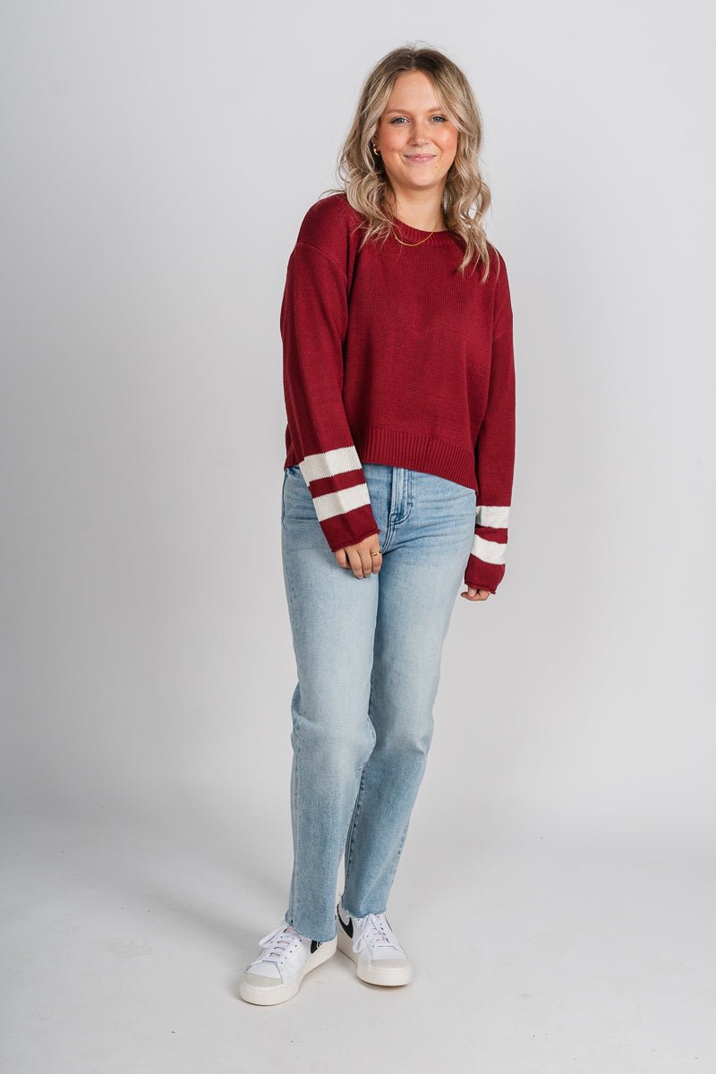 Game day sweater burgundy/white – Unique Sweaters | Lounging Sweaters and Womens Fashion Sweaters at Lush Fashion Lounge Boutique in Oklahoma City