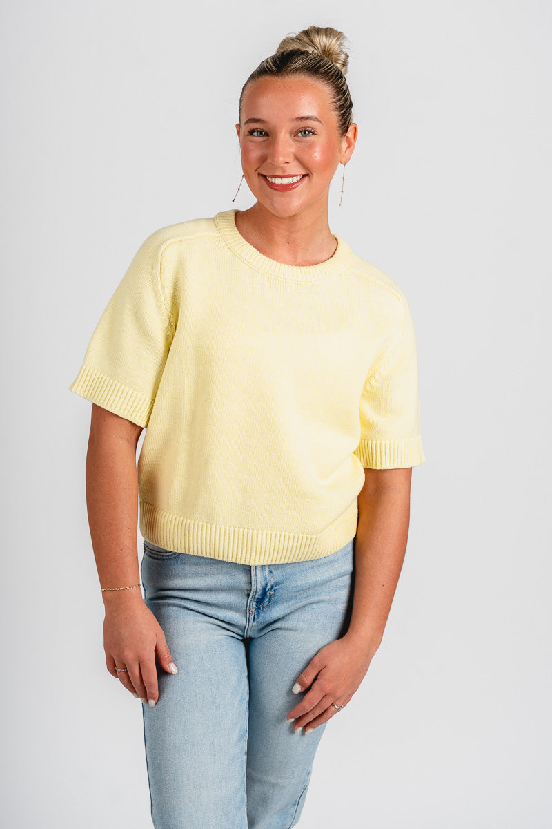 Short sleeve raglan sweater lemon – Stylish Sweaters | Boutique Sweaters at Lush Fashion Lounge Boutique in Oklahoma City