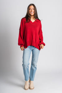 Oversized sweater dark red - Trendy Sweaters | Cute Pullover Sweaters at Lush Fashion Lounge Boutique in Oklahoma City