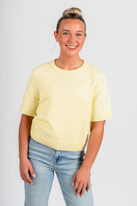 Short sleeve raglan sweater lemon - Stylish top - Cute Easter Clothing Line at Lush Fashion Lounge Boutique in Oklahoma