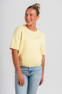 Short sleeve raglan sweater lemon – Boutique Sweaters | Fashionable Sweaters at Lush Fashion Lounge Boutique in Oklahoma City