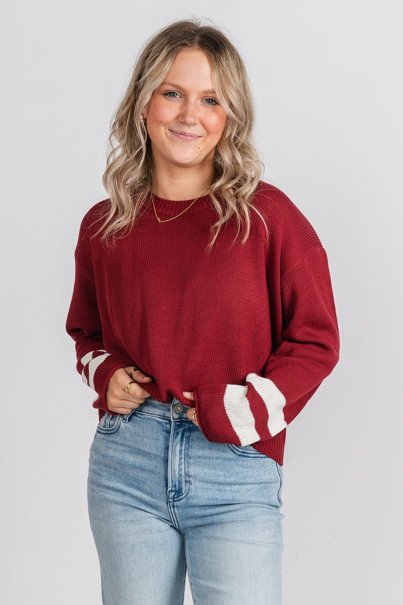 Game day sweater burgundy/white – Boutique Sweaters | Fashionable Sweaters at Lush Fashion Lounge Boutique in Oklahoma City