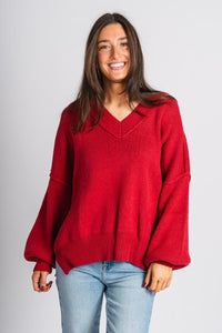 Oversized sweater dark red – Boutique Sweaters | Fashionable Sweaters at Lush Fashion Lounge Boutique in Oklahoma City