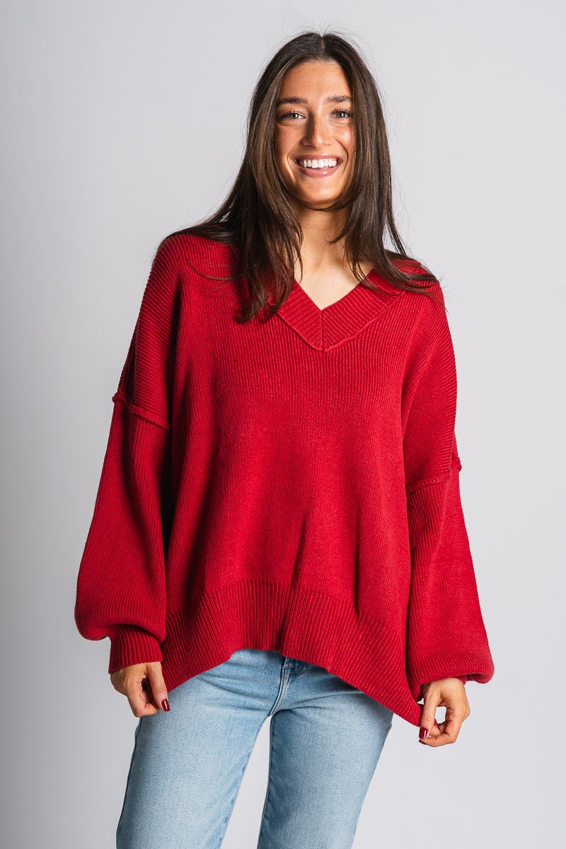 Oversized sweater dark red – Stylish Sweaters | Boutique Sweaters at Lush Fashion Lounge Boutique in Oklahoma City