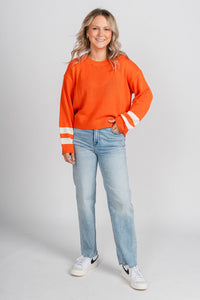 Game day sweater orange/white - Trendy Sweaters | Cute Pullover Sweaters at Lush Fashion Lounge Boutique in Oklahoma City