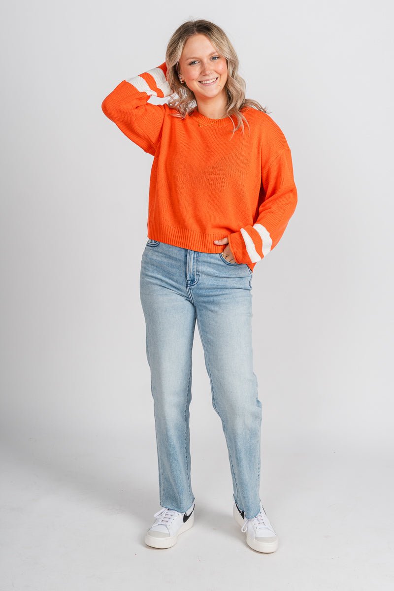 Game day sweater orange/white – Unique Sweaters | Lounging Sweaters and Womens Fashion Sweaters at Lush Fashion Lounge Boutique in Oklahoma City