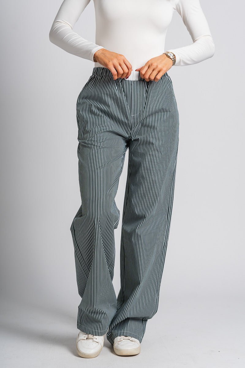 Striped pajama pants forest green - Trendy pajama pants - Cute Loungewear Collection at Lush Fashion Lounge Boutique in Oklahoma City