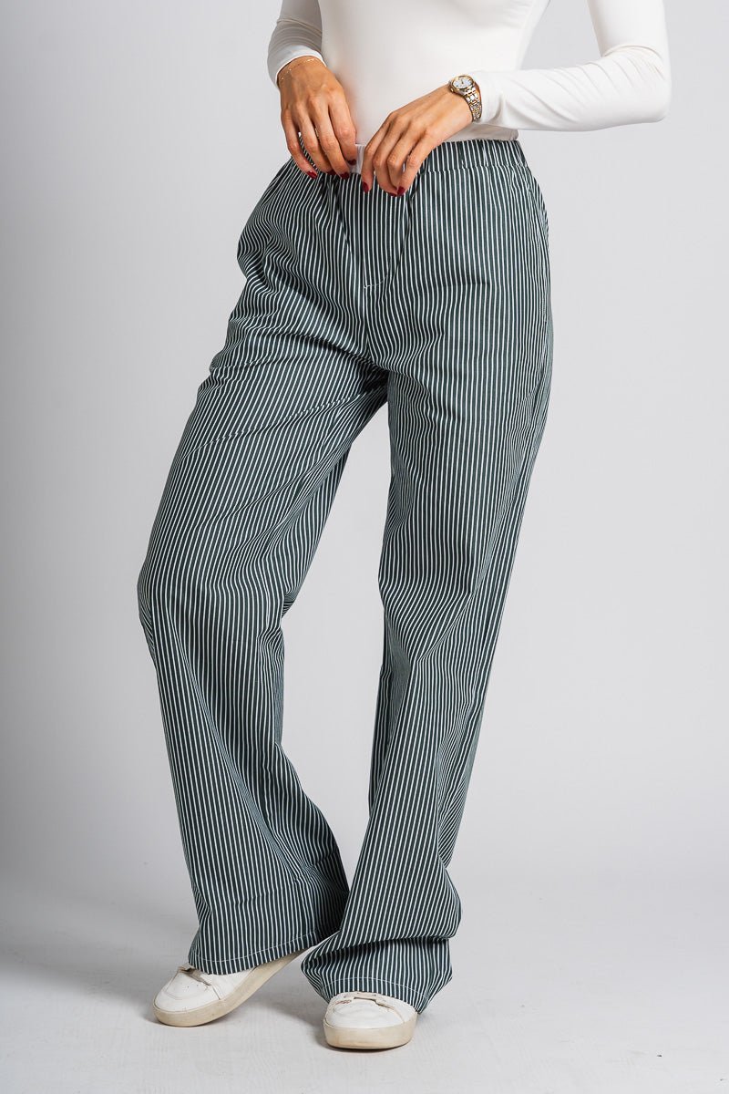 Striped pajama pants forest green - Cute pajama pants - Fun Cozy Basics at Lush Fashion Lounge Boutique in Oklahoma City