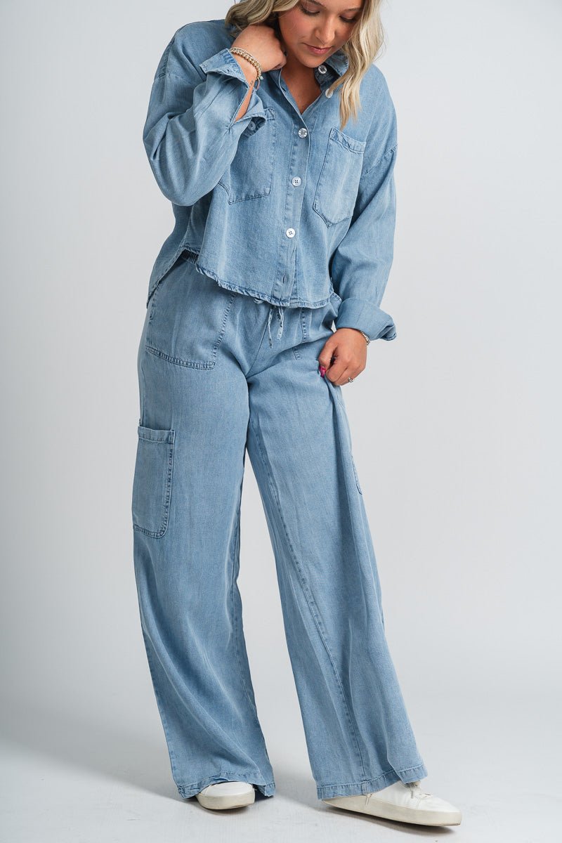 Cargo denim pants blue | Lush Fashion Lounge: women's boutique pants, boutique women's pants, affordable boutique pants, women's fashion pants