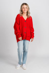 Oversized sweater cardigan red – Unique Sweaters | Lounging Sweaters and Womens Fashion Sweaters at Lush Fashion Lounge Boutique in Oklahoma City