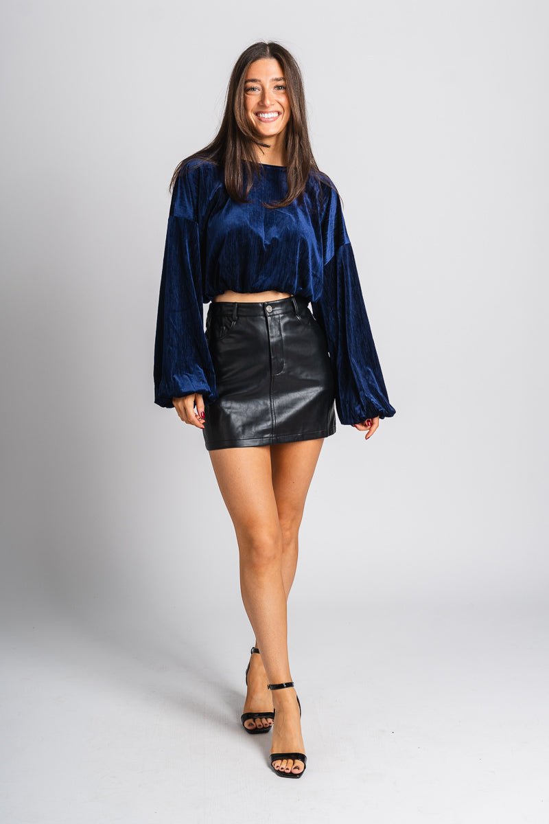 Velvet crop top navy - Affordable New Year's Eve Party Outfits at Lush Fashion Lounge Boutique in Oklahoma City