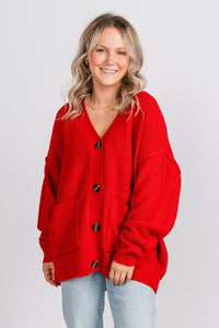 Oversized sweater cardigan red - Cute Cardigan - Trendy Cardigans & Stylish Kimonos at Lush Fashion Lounge Boutique in Oklahoma City