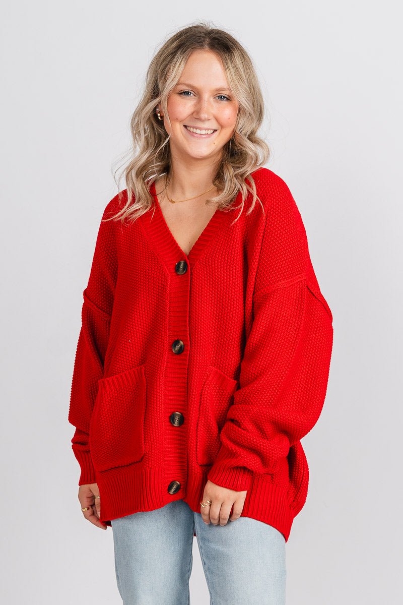 Long red sweater cardigan hotsell