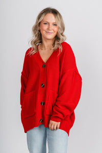 Oversized sweater cardigan red - Affordable Cardigan - Boutique Cardigans & Trendy Kimonos at Lush Fashion Lounge Boutique in Oklahoma City