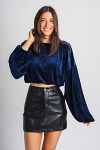 Velvet crop top navy - Trendy New Year's Eve Outfits at Lush Fashion Lounge Boutique in Oklahoma City