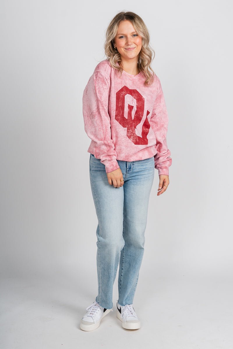 OU OU interlock tie dye sweatshirt crimson Sweatshirt | Lush Fashion Lounge Trendy Oklahoma University Sooners Apparel & Cute Gameday T-Shirts