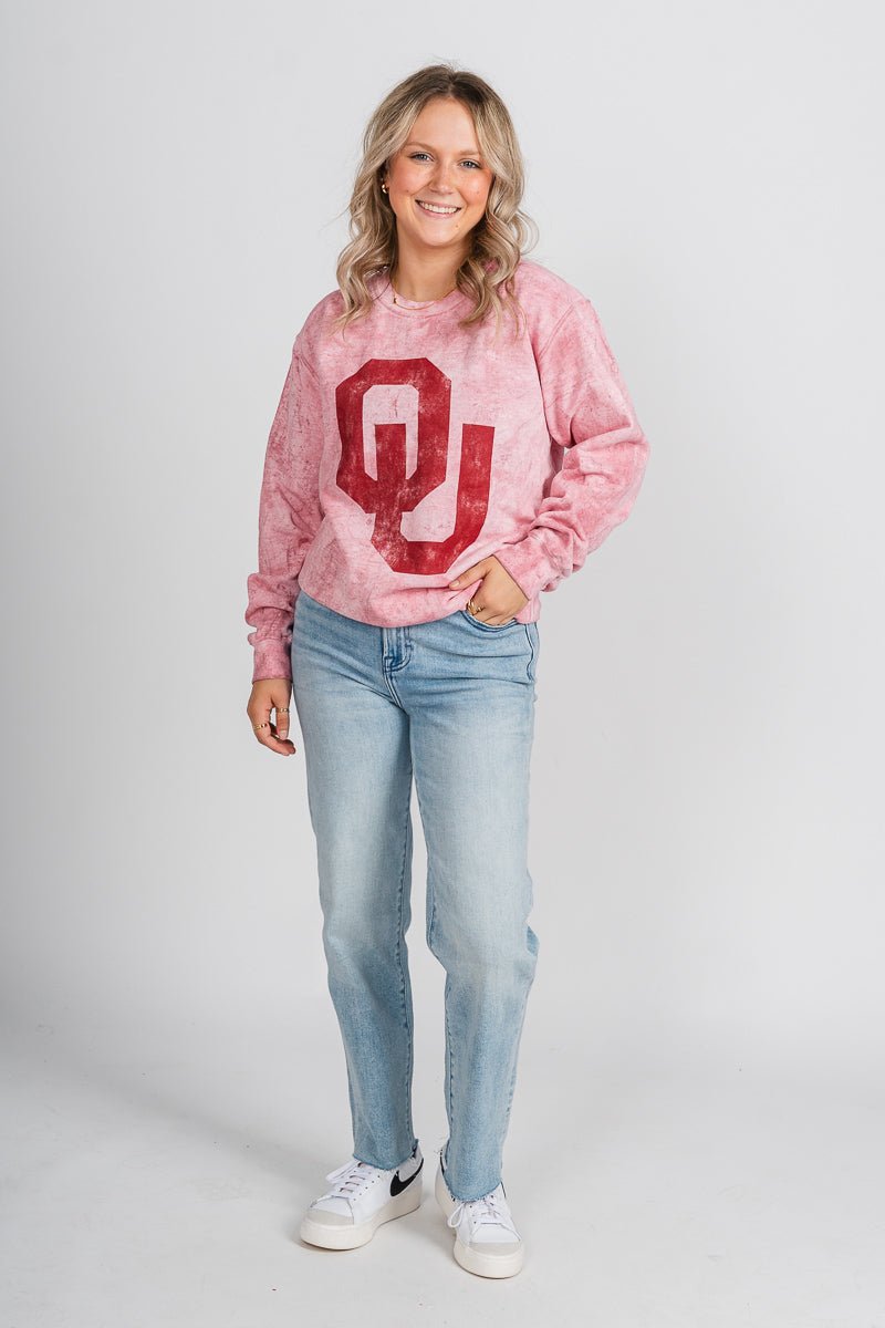 OU OU interlock tie dye sweatshirt crimson Sweatshirt | Lush Fashion Lounge Trendy Oklahoma University Sooners Apparel & Cute Gameday T-Shirts