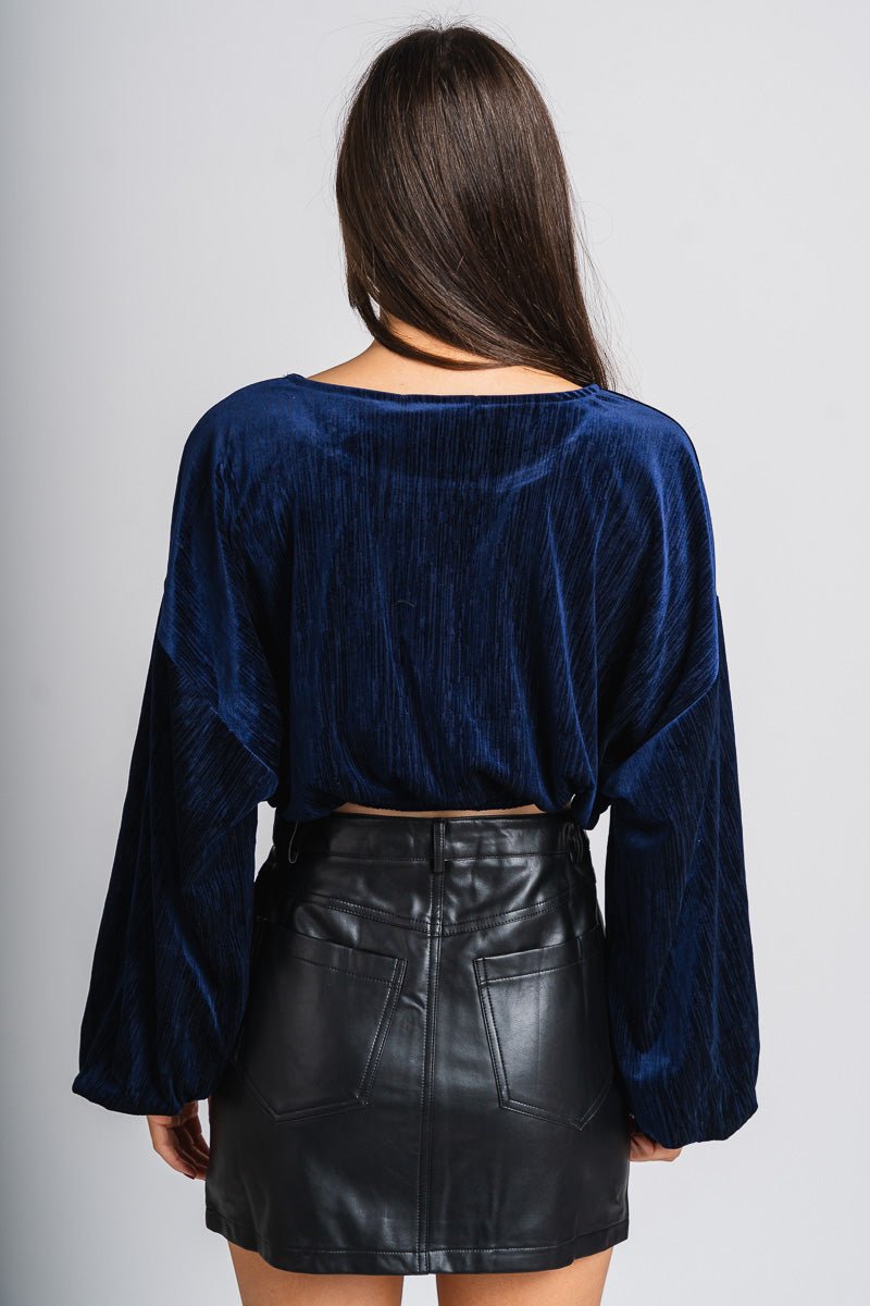 Velvet crop top navy