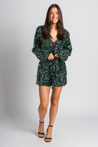 Sequin romper green Stylish romper - Womens Fashion Rompers & Pantsuits at Lush Fashion Lounge Boutique in Oklahoma City