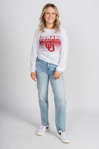 OU OU Sooners logo lines long sleeve t-shirt white T-shirt | Lush Fashion Lounge Trendy Oklahoma University Sooners Apparel & Cute Gameday T-Shirts