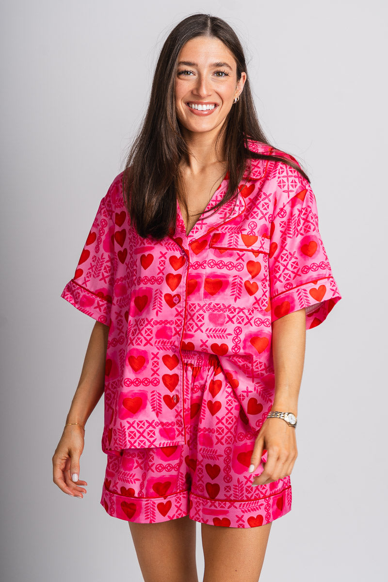 XOXO pajama top pink - Trendy T-Shirts for Valentine's Day at Lush Fashion Lounge Boutique in Oklahoma City