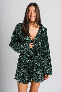 Sequin romper green - Cute romper - Trendy Rompers and Pantsuits at Lush Fashion Lounge Boutique in Oklahoma City