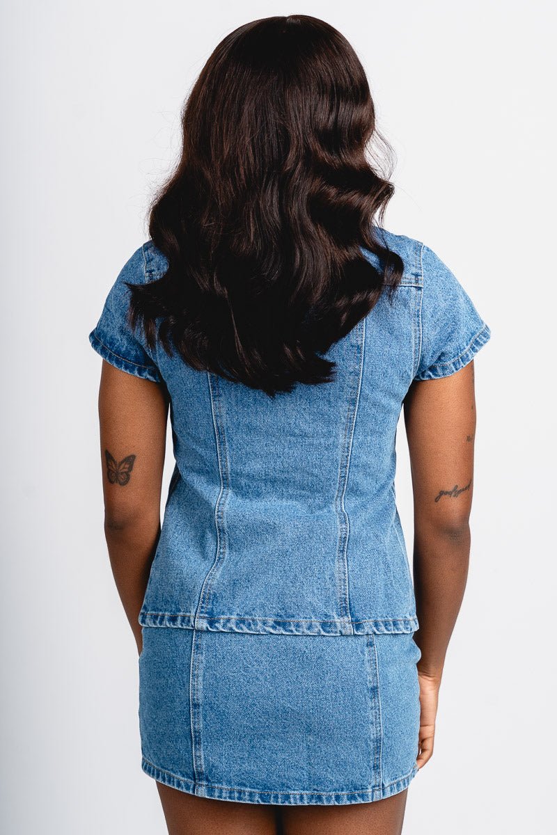 Short sleeve denim top blue
